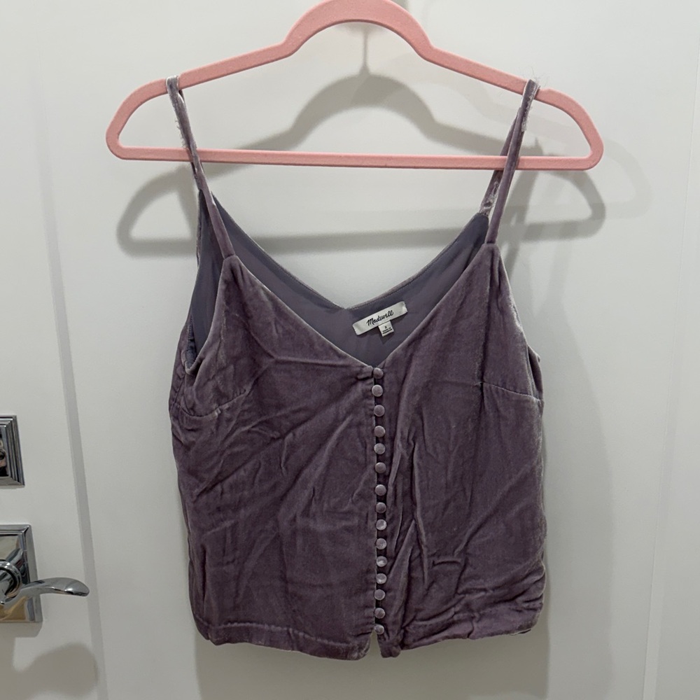 Madewell Velvet Button-Front Cami in Dusty Lavender